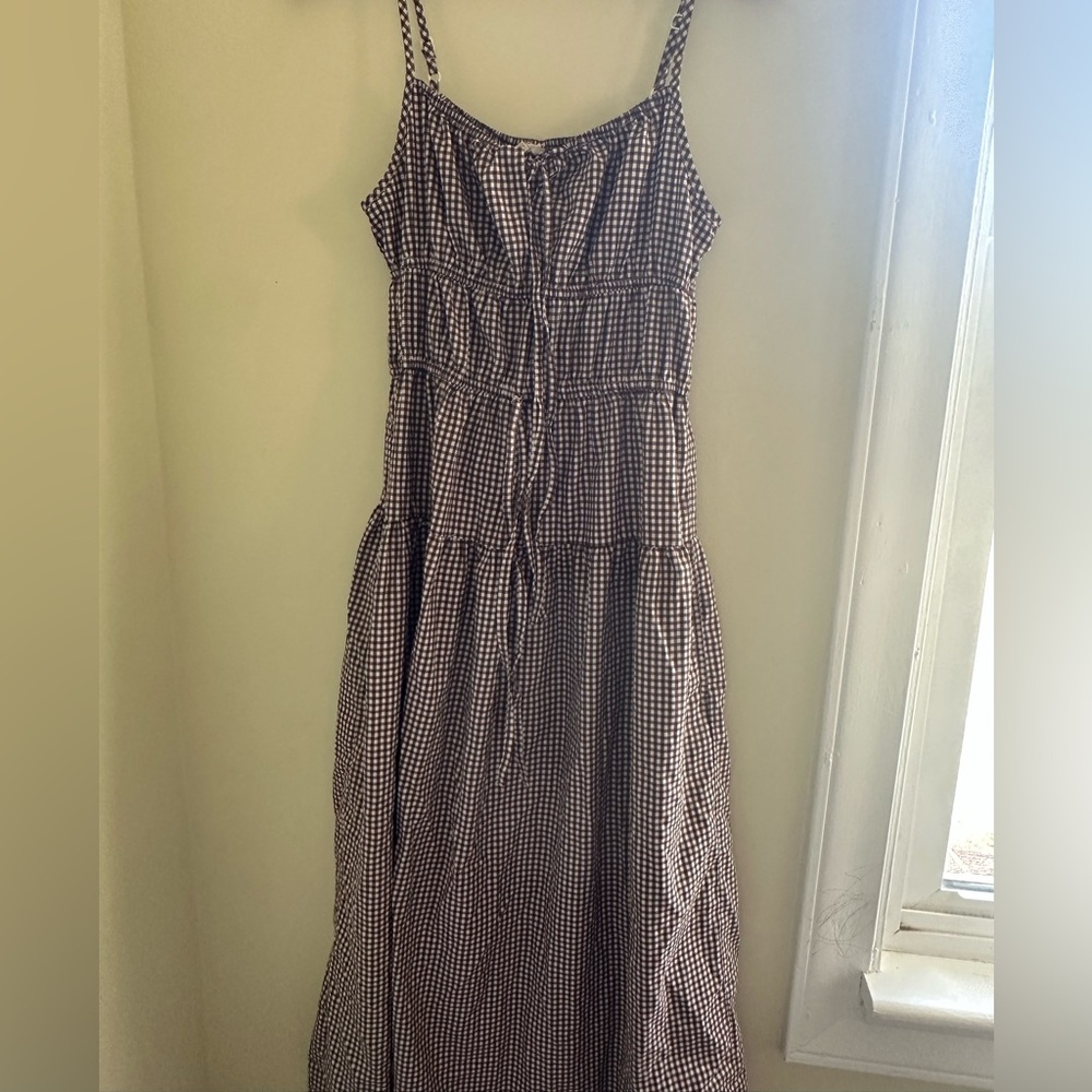 Brown and white gingham dress